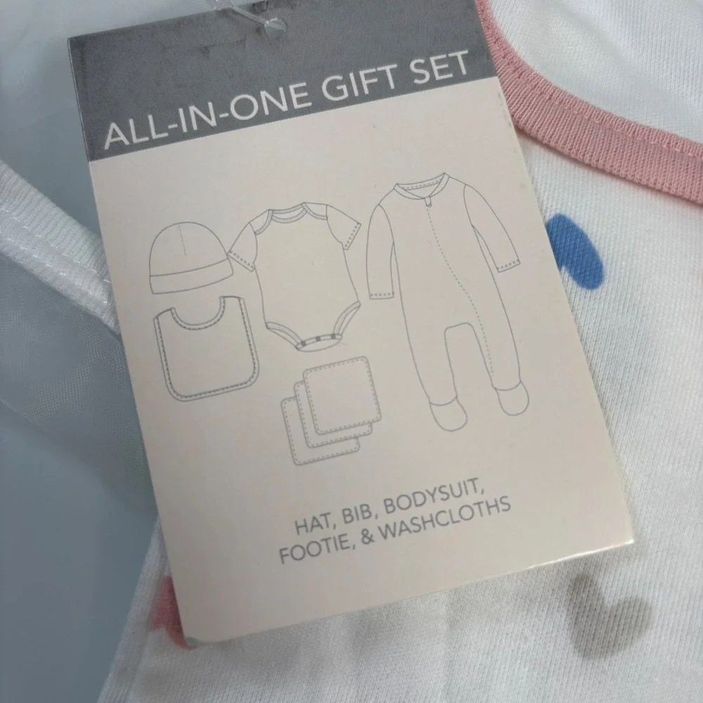 Lila & Jack Girls 6-9M White Heart 7PC Layette Set NWT Footie Bodysuit Bib Hat